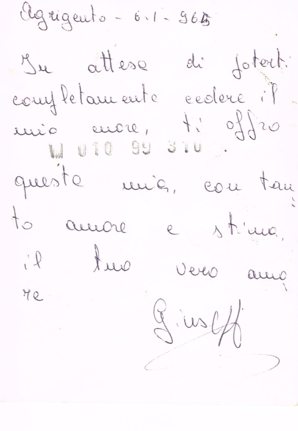 Savini Giuseppe Agrigento 1965 scrive alla fidanzata C